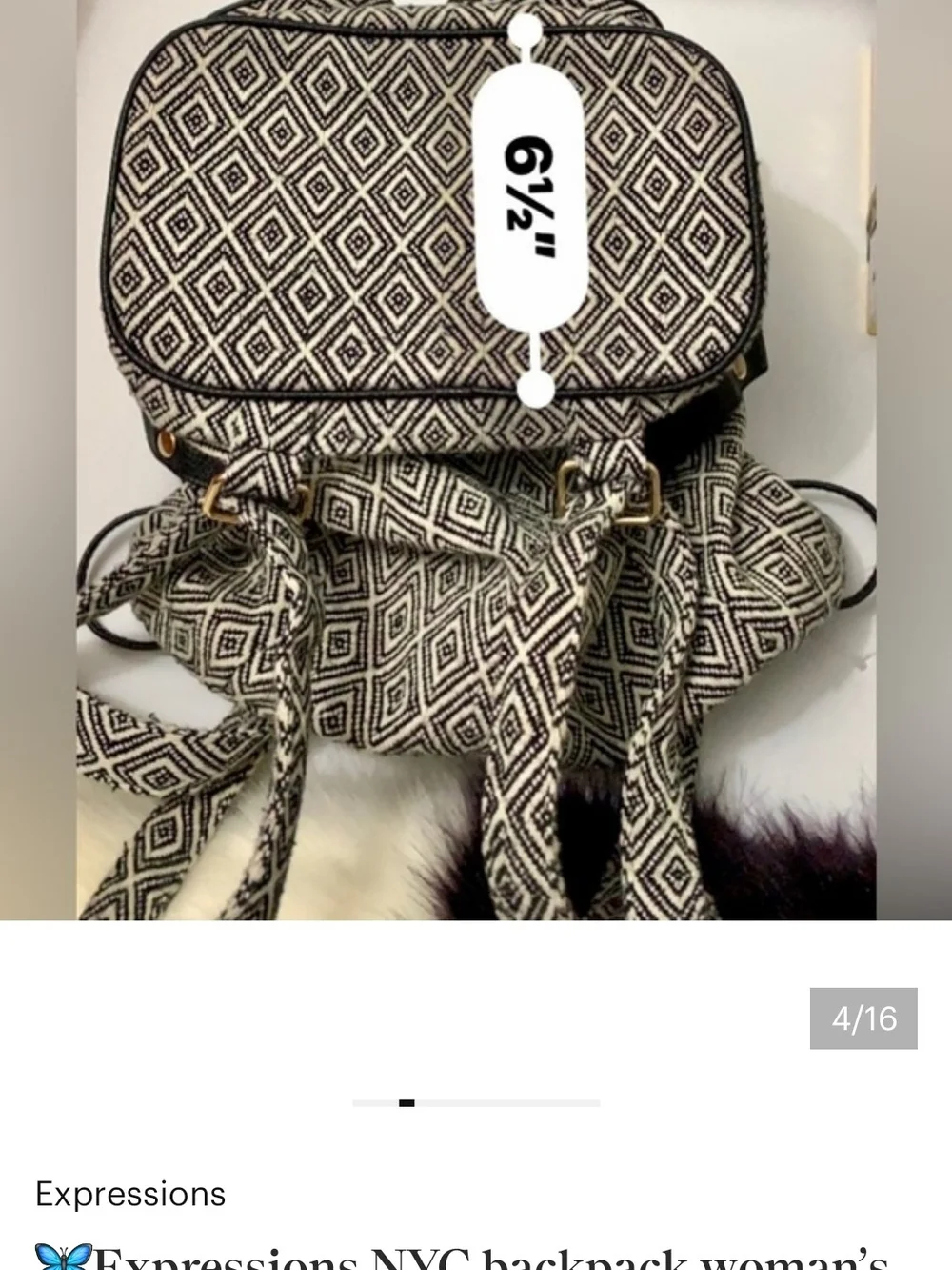Expressions BrandBlack & Cream Geometric Drawstring Backpack  Faux-Leather Trim